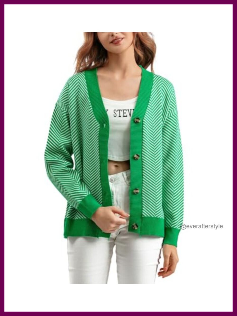 Women's Herringbone Button Down Chunky Cardigan Sweater Jacket V-Neck Long